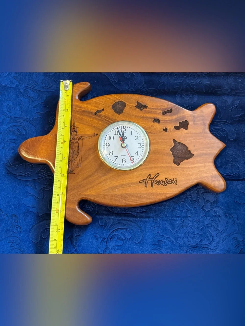 Hawaii King Kamehameha Koa Wood Clock Quartz Hand carved Hawaiian islands